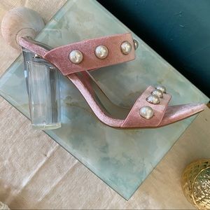 ROUGE HELIUM Velvet Faux Pearl with Gold Metallic Setting Embellished Sandals